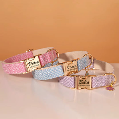 Custom Dog Collar Bling Nylon Dog Collars with Flower Tag Free Engraving Pet Name Buckle Necklace for Small Medium Large Dogs
