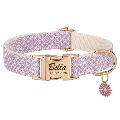 Custom Dog Collar Bling Nylon Dog Collars with Flower Tag Free Engraving Pet Name Buckle Necklace for Small Medium Large Dogs