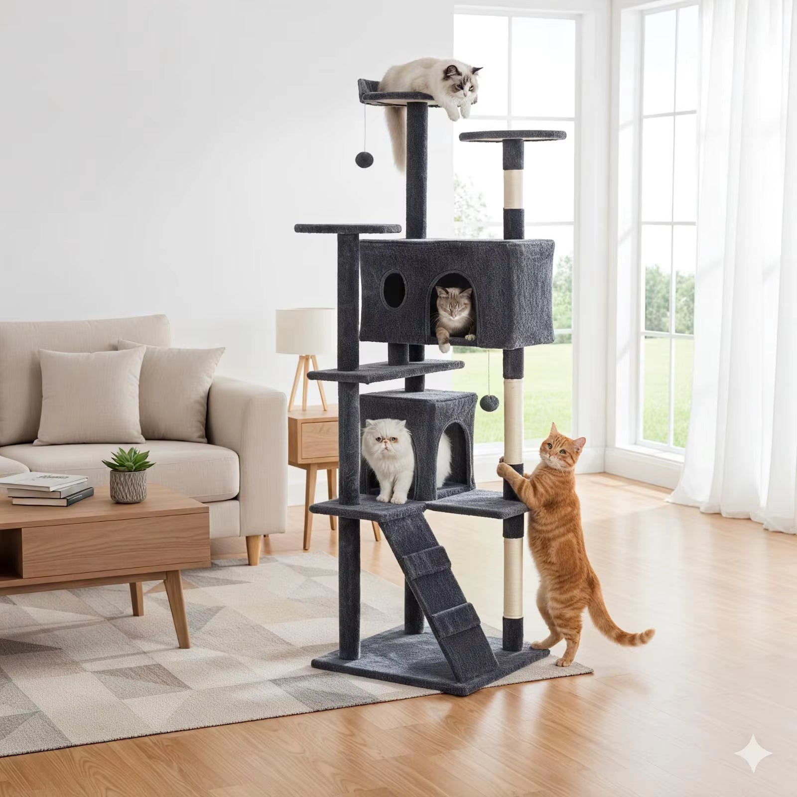 80 Inch Cat Tree Tower Large Multi Level Cat Climbing Tower with Condo Natural Sisal Scratching Posts Pet House for Indoor