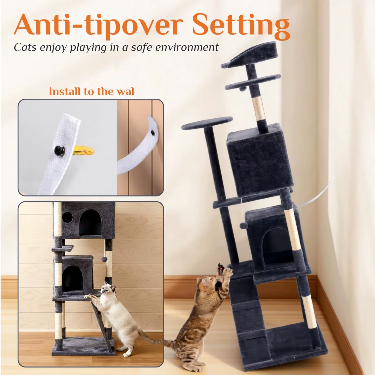 80 Inch Cat Tree Tower Large Multi Level Cat Climbing Tower with Condo Natural Sisal Scratching Posts Pet House for Indoor