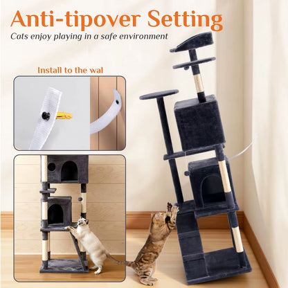 80 Inch Cat Tree Tower Large Multi Level Cat Climbing Tower with Condo Natural Sisal Scratching Posts Pet House for Indoor