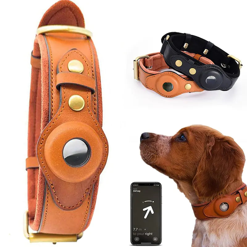 Leather Anti-Lost GPS Dog Collar