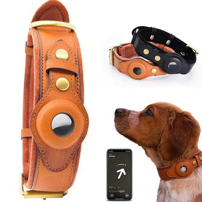 Leather Anti-Lost GPS Dog Collar