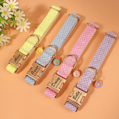 Personalized Bling Dog Collar with Flower Tag - Free Engraving