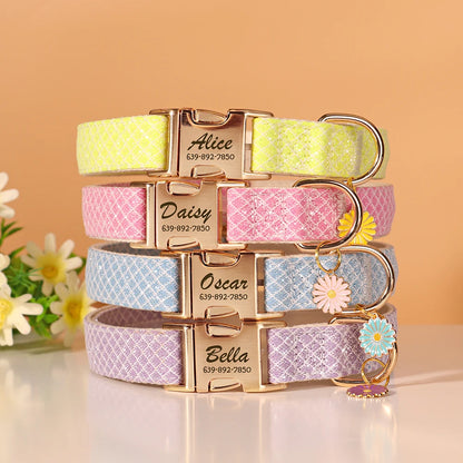 Personalized Bling Dog Collar with Flower Tag - Free Engraving