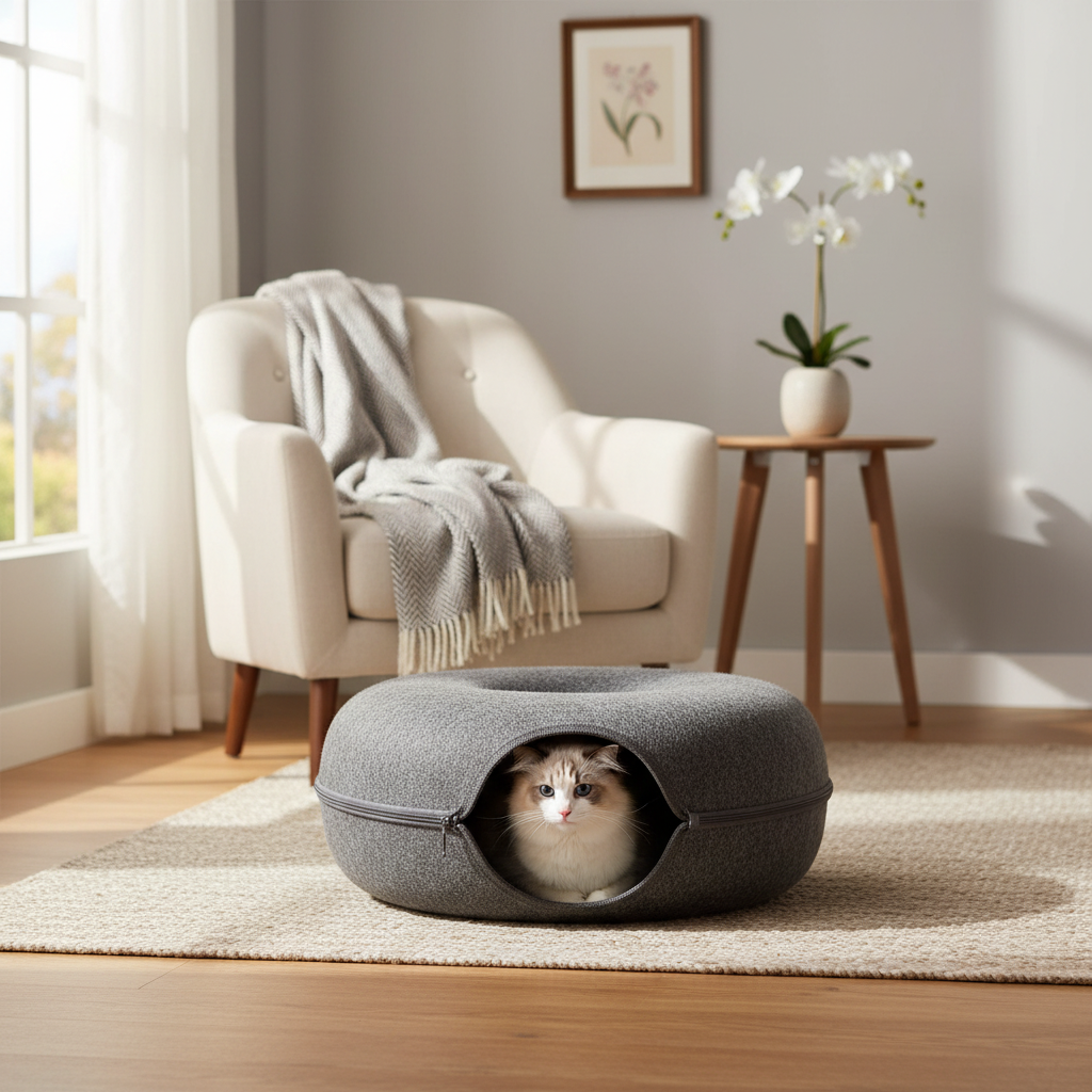 Felt Cat Donut Bed