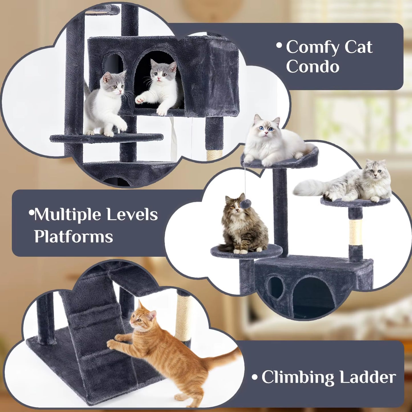 80 Inch Cat Tree Tower Large Multi Level Cat Climbing Tower with Condo Natural Sisal Scratching Posts Pet House for Indoor