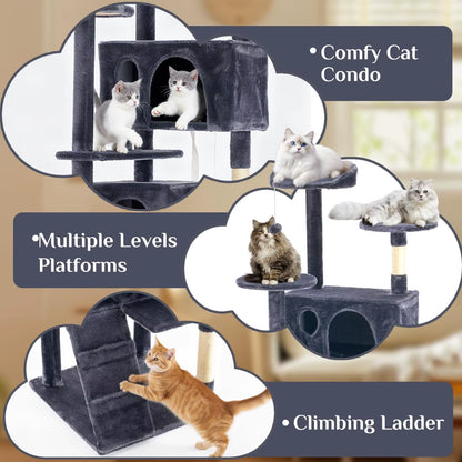 80 Inch Cat Tree Tower Large Multi Level Cat Climbing Tower with Condo Natural Sisal Scratching Posts Pet House for Indoor